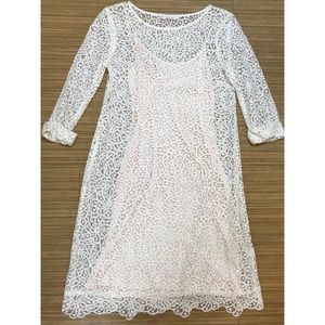 Ella Moss White 3/4 Sleeve LAce Overlay Dress